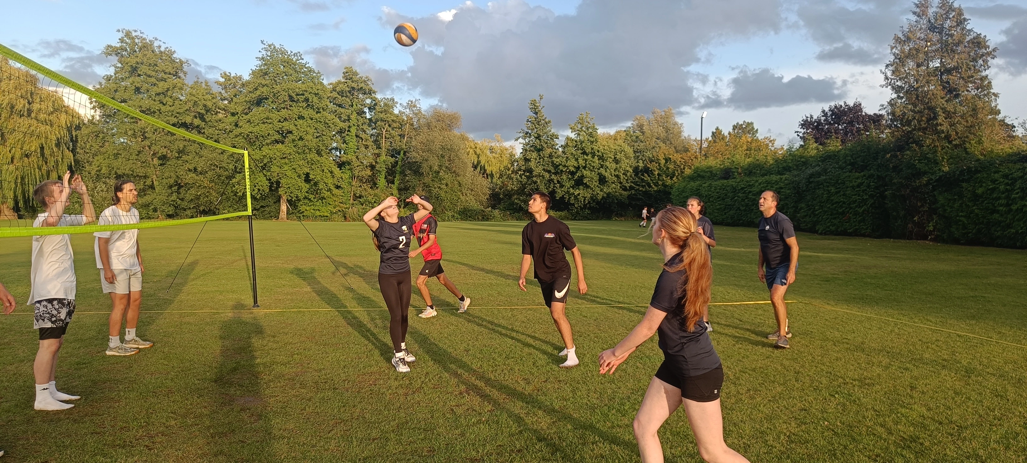 adults playing volleyball outdoor
